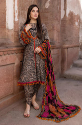 KP231-3PC Lawn Printed Shirt With Patches & Bamber Chiffon Embroidered Dupatta